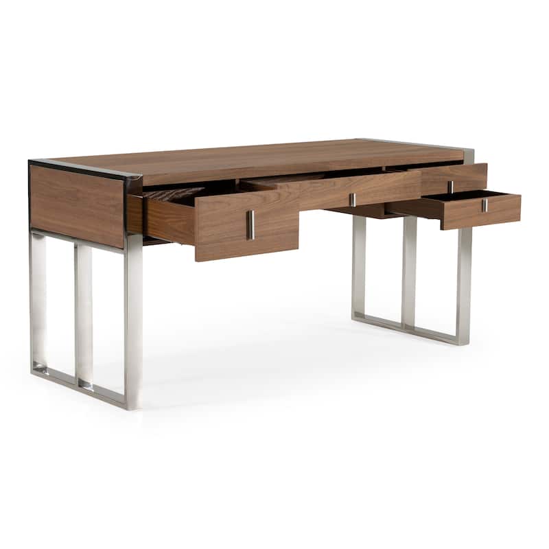 Modrest Orcutt Modern Walnut & Stainless Steel Desk