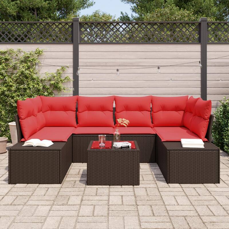 vidaXL 7 Piece Garden Sofa Set with Cushions - 92.1×60.6×27.2