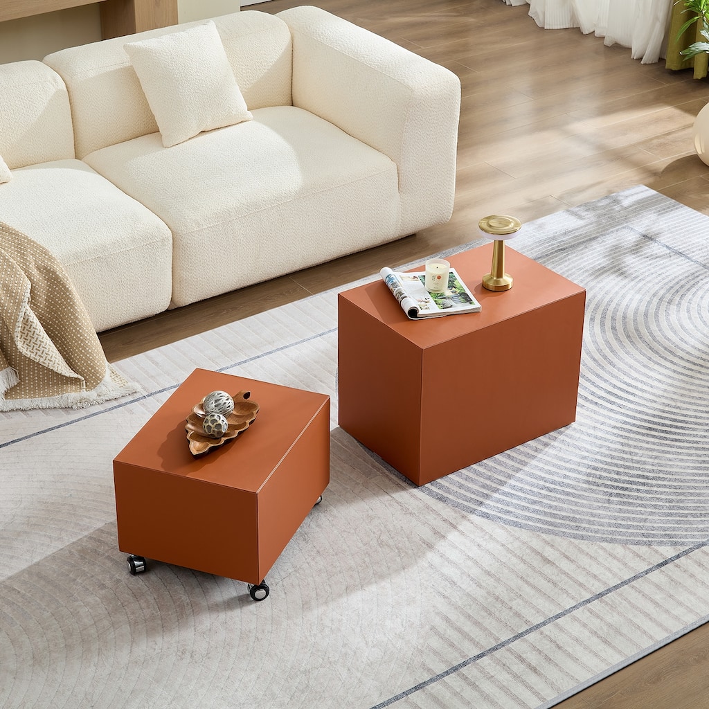 Rossetta Modern Small Rectangle Vibrant Color Hue Saddle Leather Table Set of 2