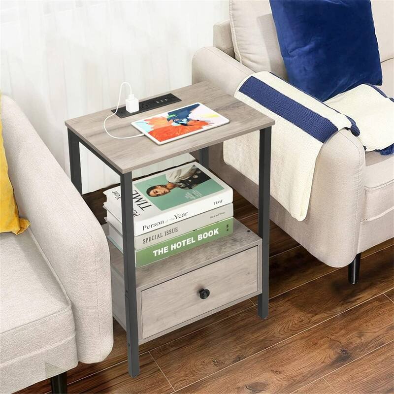 Side Table with Charging Station - 11.8"D x 15.7"W x 23.6"H