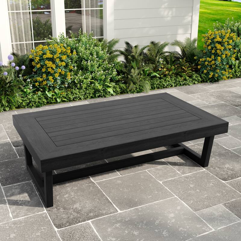 Rectangular Teak Outdoor Coffee Table for Patio - Dark Wood