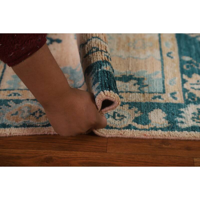 Hand Knotted Oriental 100% Wool Carpet Transitional Geometric Peach Oushak Area Rug - 2' 11'' X 2' 0''