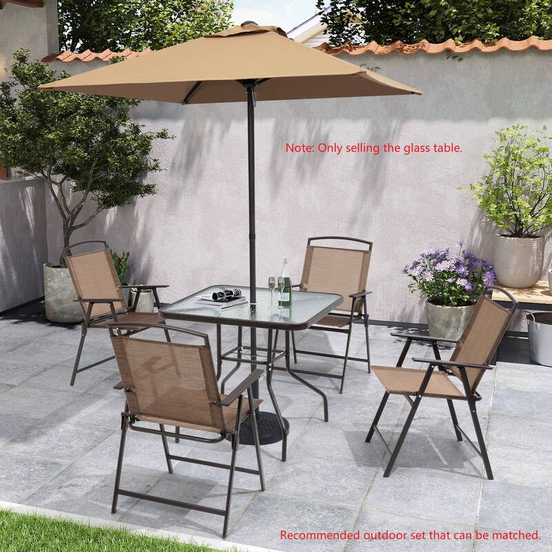 Crestlive Outdoor Dining Bistro Table with Square Glass Top and Umbrella Hole - 31.50" L x 31.50" W x 28.74" H