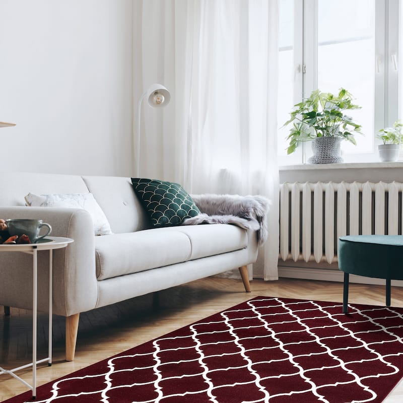 SUSSEXHOME Area Rugs Modern Desing for Living Room 2 x 3 Red/White - 2' x 3'