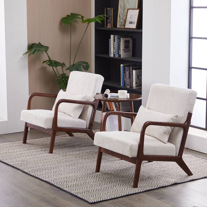 Mid-Century Modern Accent Chair, Arm Chair Living Room Chairs with Pillow Upholstered Reading Chair with Solid Wood Frame