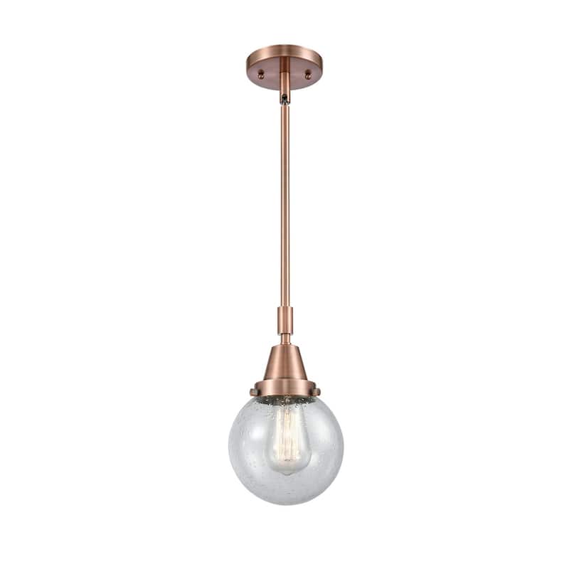 Innovations Lighting 447-1S-11-6 Beacon Pendant Beacon 6" Wide Mini - Antique Copper / Seedy