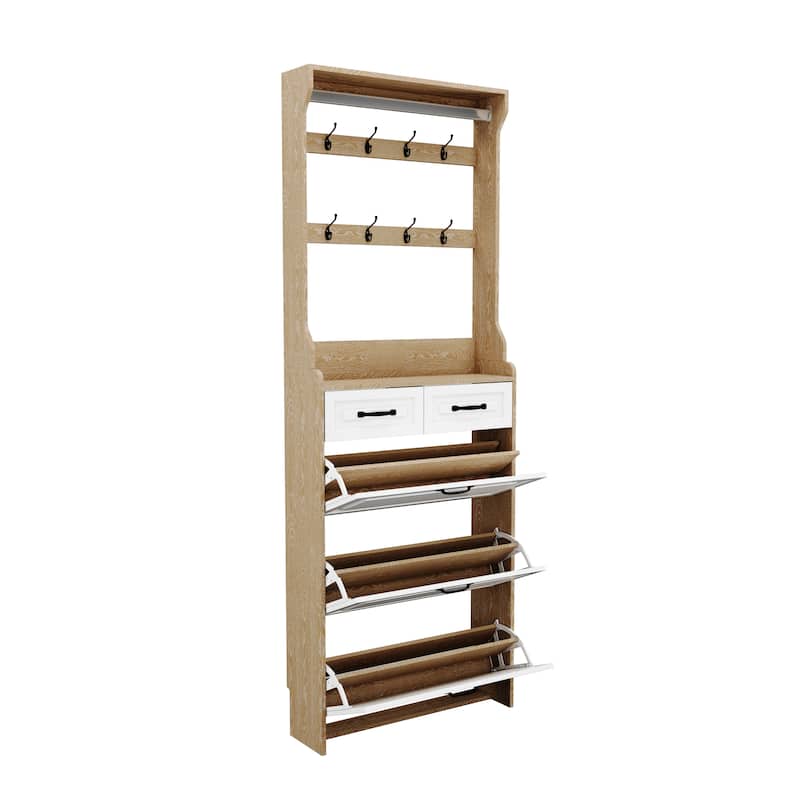 Shoe Cabinet with 3 Doors 2 Drawers, PVC Door with Shape, Large Space for Storage