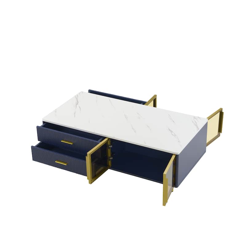 Modern Coffee Table with 2 Glass Door Storage