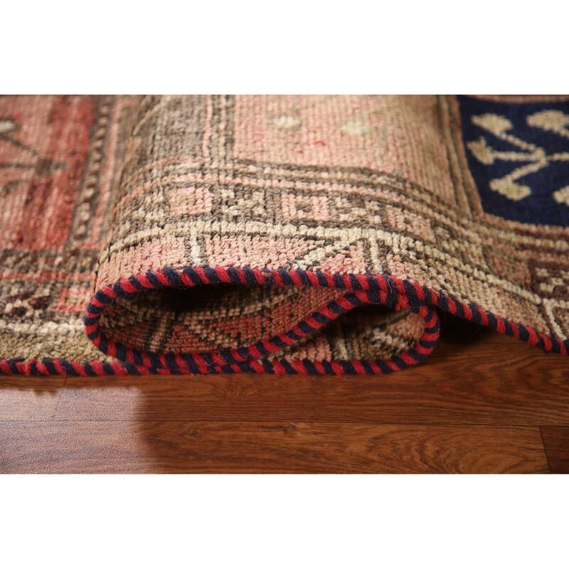 Qashqai Persian Antique Rug Hand-Knotted Geometric Pink Wool Carpet - 3'7"x 7'3"