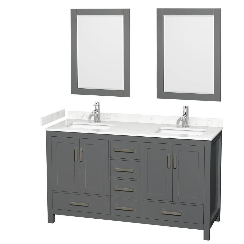 Sheffield Double Bathroom Vanity Set, Cultured Top, 24-Inch Mirrors