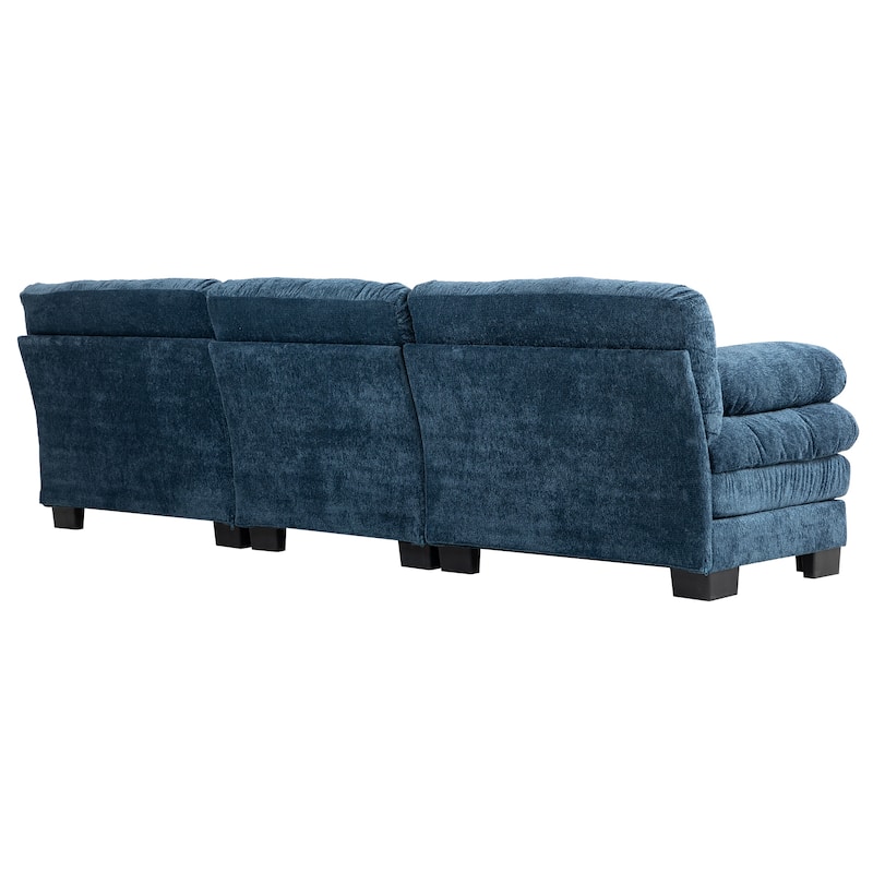 120.87" Chenille L-Shaped Sectional Sofa with Reversible Design, and 3-Seat Sleeper & Ottoman - Dual-Layer Cushion