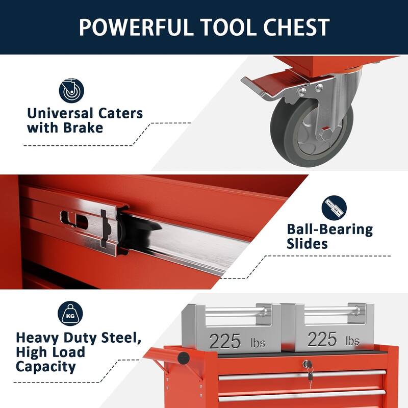 7-Drawer Rolling Tool Chest Toolbox with Keyed Locking