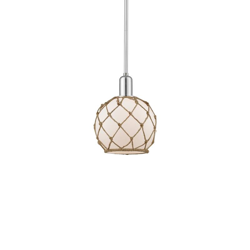 Innovations Lighting 716-1S-11-8 Farmhouse Rope Pendant Farmhouse Rope - Polished Chrome / White Glass with Brown Rope