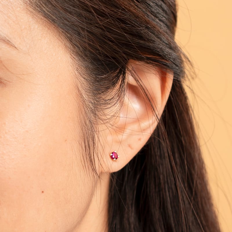 14k Gold 4mm Round Ruby Solitaire Stud Earrings