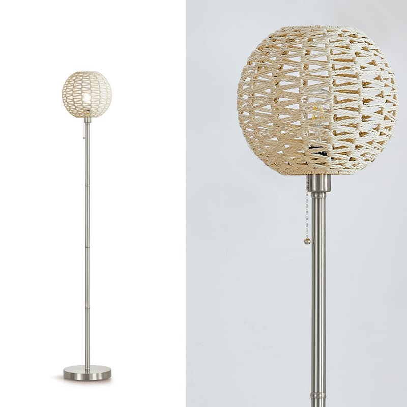 HOMEGLAM Globe Woven Rattan 68" Metal Floor Lamp
