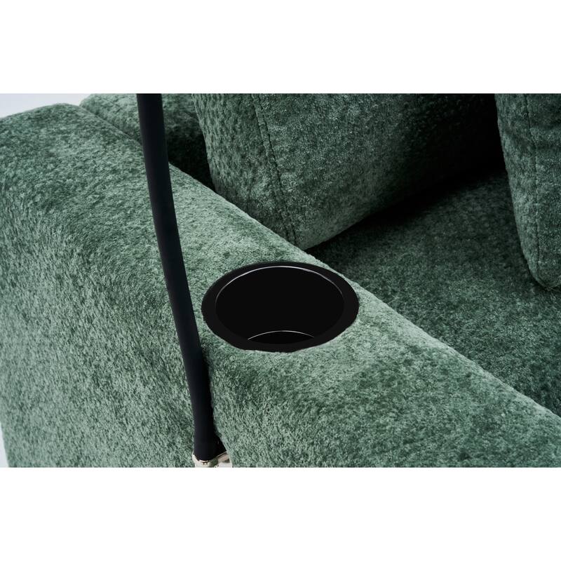 Chenille Single Sofa Chair Chaise Lounge with Phone Holder, Upholstered Recliner Sleeper Sofa Bed for Living Room