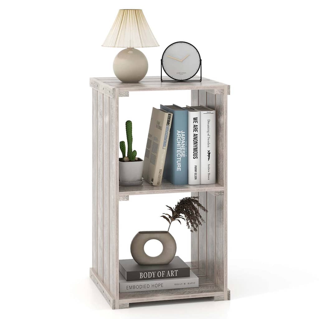 Costway 1/2 PCS 2-Cube Storage Shelf Slatted Paulownia Wood Cubic