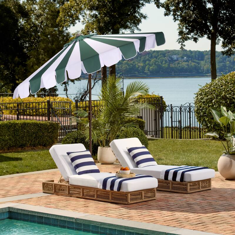 SAFAVIEH Outdoor Living Meze 9ft Crank Umbrella - Hunter Green Stripe