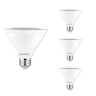 Bulbrite Pack of (4) 10 Watt Dimmable Flood PAR30 Short Neck Medium (E26) LED Light Bulb - Cool White Light