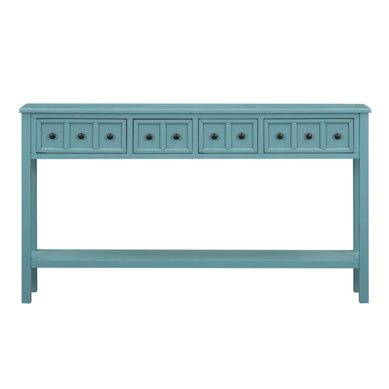 Rustic Entryway Console Table with Two Drawers and Bottom Shelf - Turquoise Green