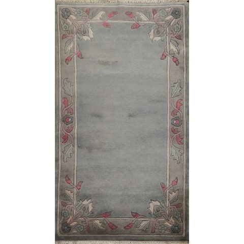 Oriental Bordered Nepalese Wool Area Rug Hand-knotted Foyer Carpet - 2'6" x 4'6"