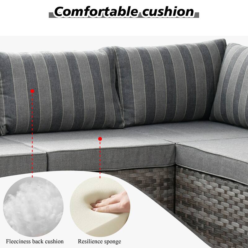 HOOOWOOO 9-piece Wicker Outdoor Modular Wide Armrest Sectional Set Fire Pit Set