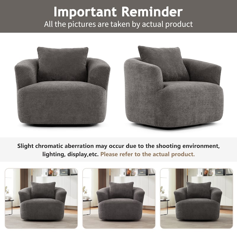 360°Swivel Chair, 38.2" Accent Chair Sofa, Upholstered Swivel Barrel Sofa Chair with a Throw Pillow