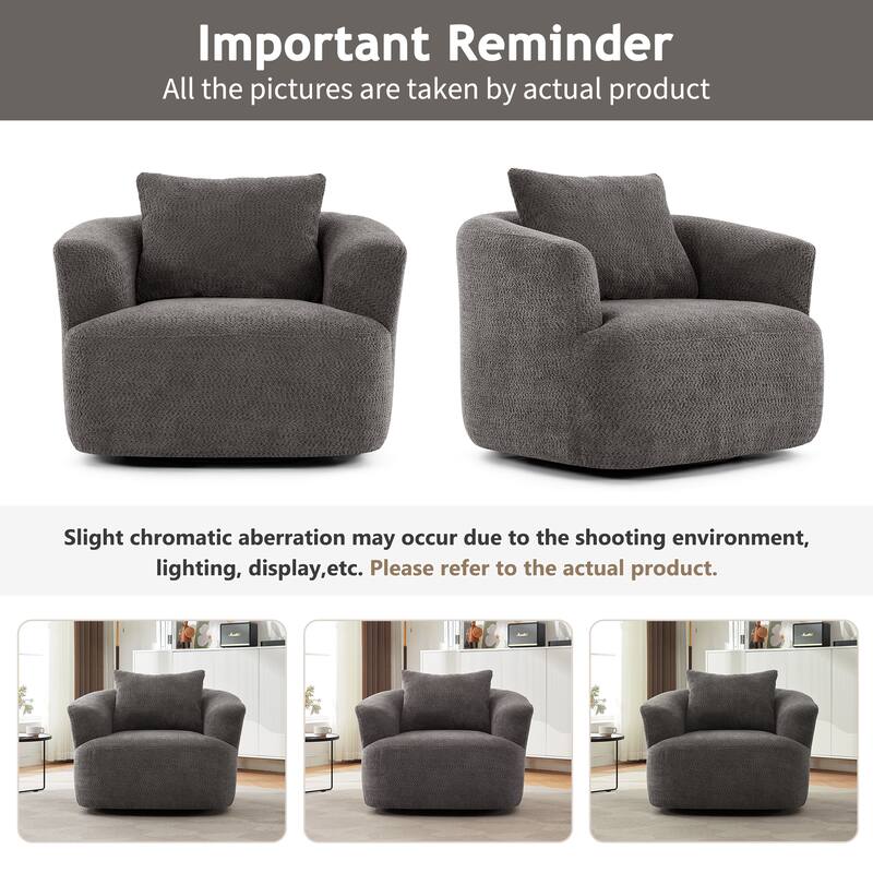 Swivel Chair with Throw Pillow & Spring Seat