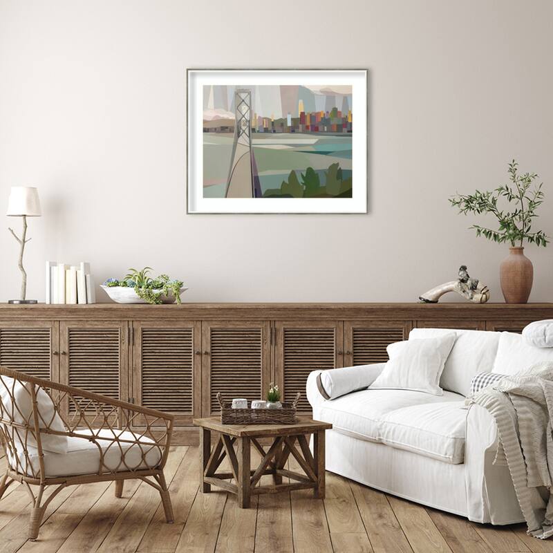 The City From Afar by Melba Browne Wood Framed Wall Art Print - Lucie Silver White