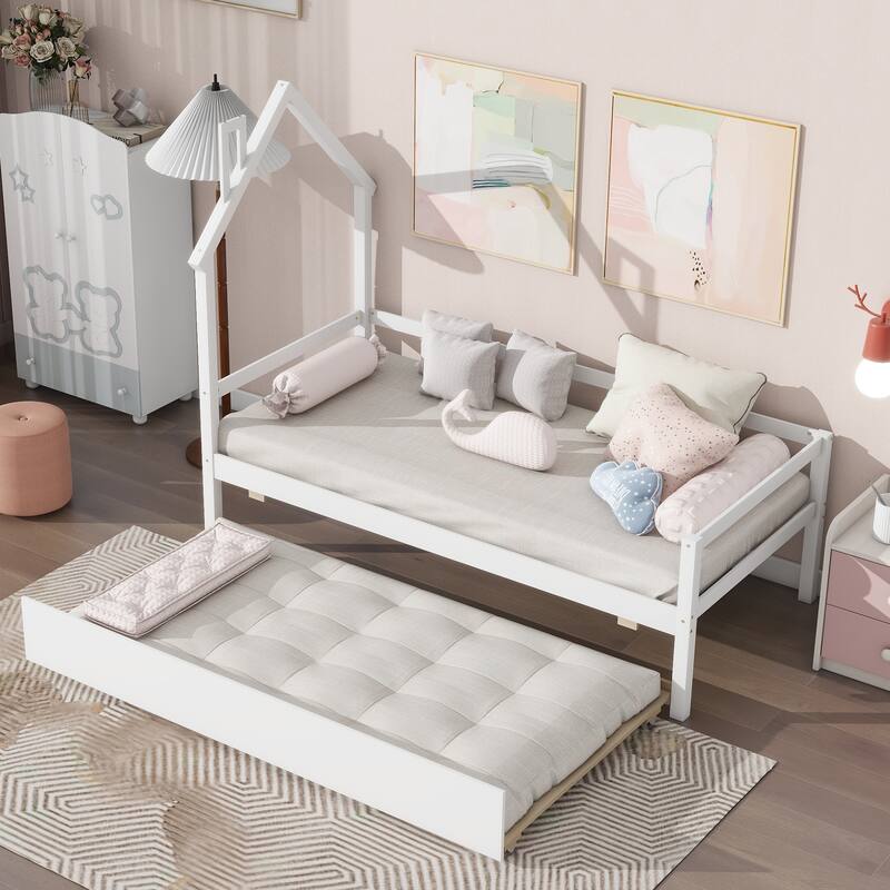 Twin Daybed Platform Bed With Trundle,Headboard Bed With Guardrails