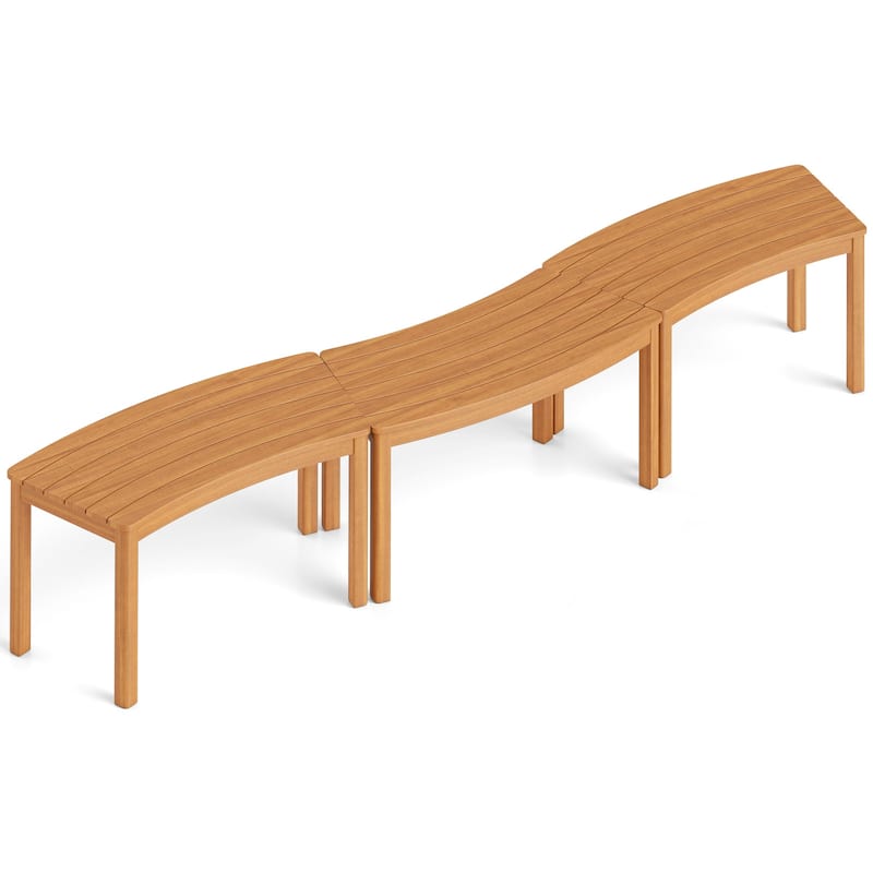 Outdoor Curved Acacia Wood Bench Set of 2/3/4 for Front Porch-3 - 3