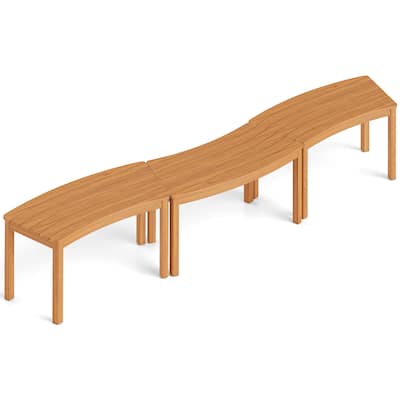 Outdoor Curved Acacia Wood Bench Set of 2/3/4 for Front Porch-3