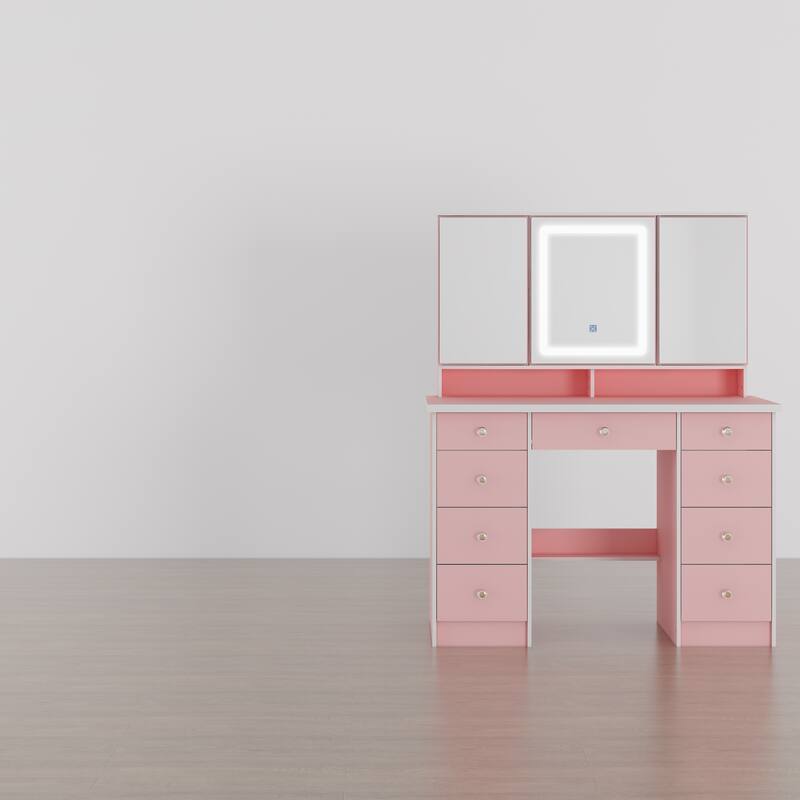 Vanity Desk with Mirror and Lights, Large Makeup Vanity Dressing Table