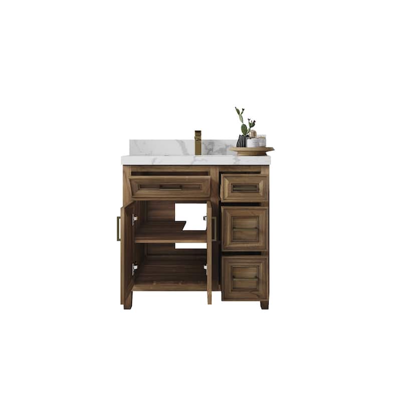 Willow Collections 36 in. W x 22 in. D Santa Monica Teak Bathroom Vanity Center with Countertop
