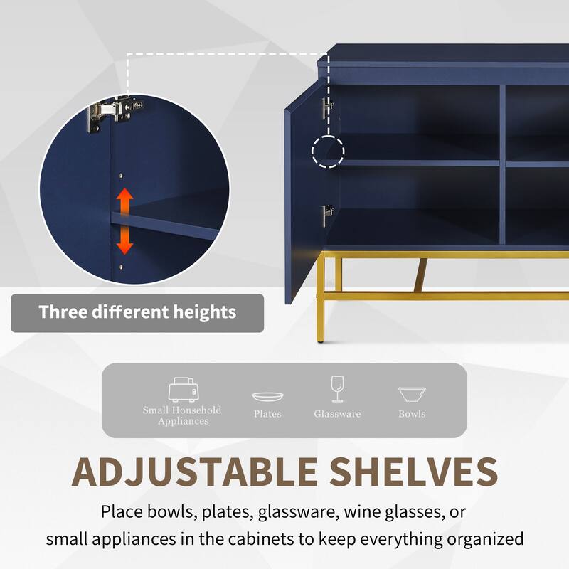 2 Doors Sideboard Buffet Cabinet with Adjustable Shelf & Gold Legs, Accent Cabinet Console Table for Dining Room Entryway, Navy