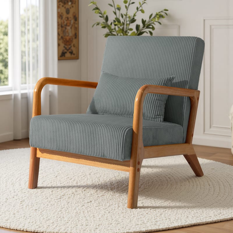 Uixe Mid Century Solid Wood Upholstered Corduroy Accent Chair - Grey