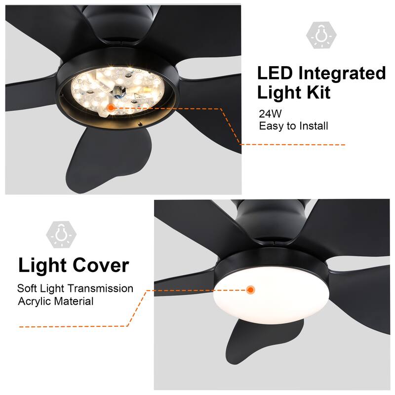 Modern Small Ceiling Fan Light with 3 Color Temperatures and 5 Blades, 6 Adjustable Wind Speeds for Bedroom and Living Room