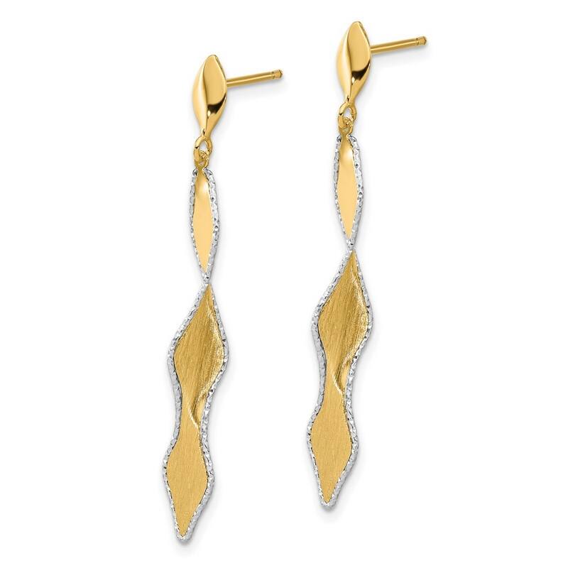 Curata 14k Yellow Gold White Rhodium Polished Satin Post Guardian Angel Earrings - 45.62x6.75mm
