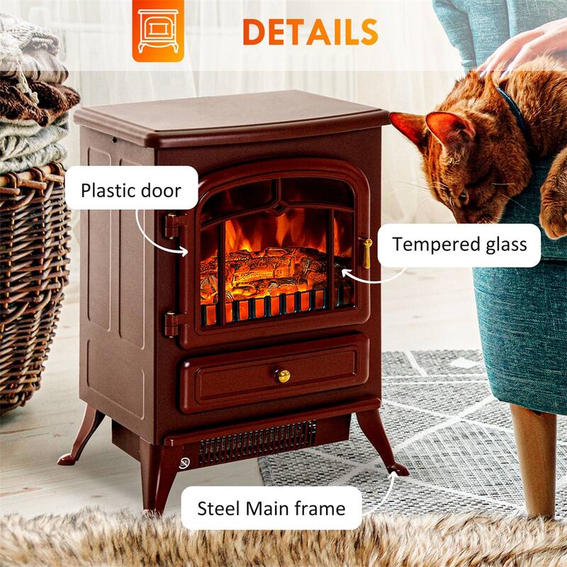 Electric Fireplace Heater,Freestanding Fire Place Stove w/LED Flames