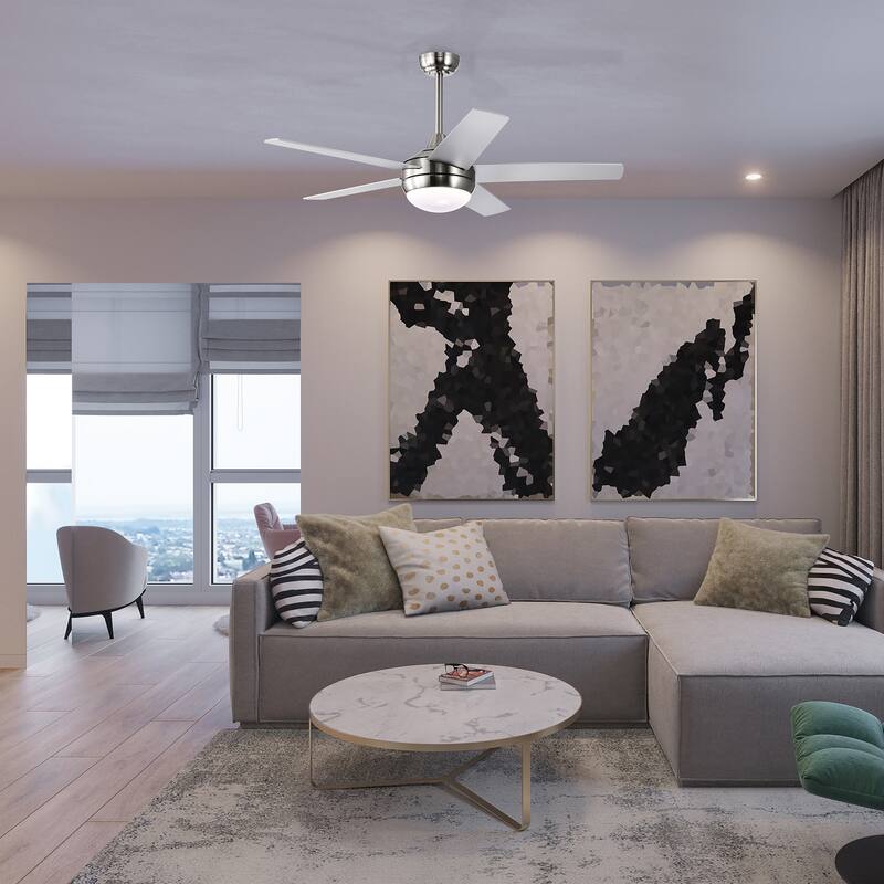 Brushed Nickel 52 in. Integrated LED Indoor 5-Blade Ceiling Fan with Light Kit and Wall Control - Brushed Nickel