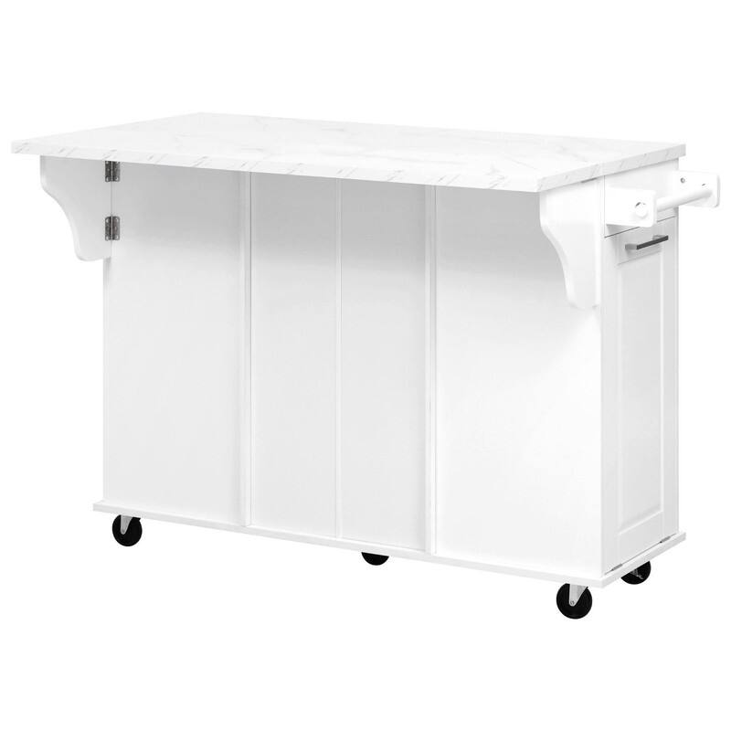 50.7" Kitchen Island with Storage and Concealed Trash Can, Rolling Kitchen Island on 5 Wheels with Drop Leaf, Drawers and Door