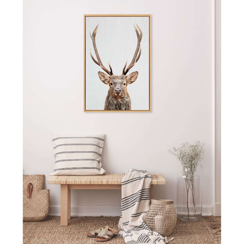 Kate and Laurel Sylvie The Red Deer Color Framed Canvas by Simon Te
