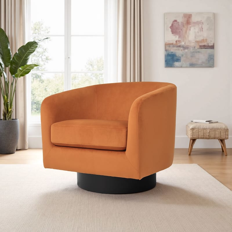 Modern Upholstered 360 degree Swivel Accent Arm Chair - 28" W × 25" D × 26" H - Orange