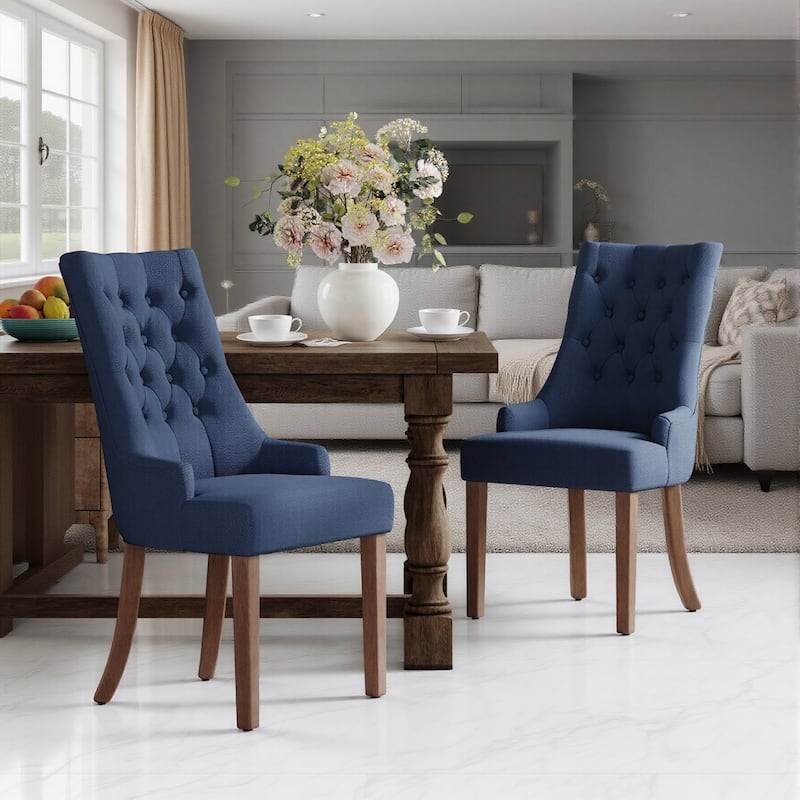 Wingback Upholstered Dining Chairs Set of 2, Fabric Side Dining Room Chairs with Tufted Button