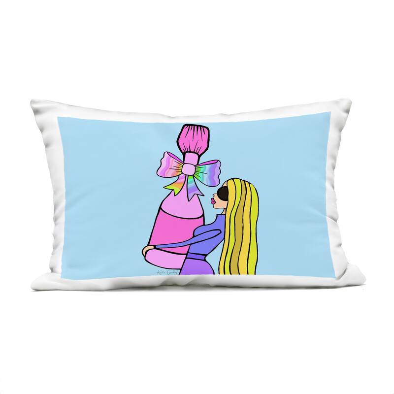 Stupell Bold Fashionista with Wine Bottle Printed Outdoor Throw Pillow Design by Katie Conley - Accent - Polyester - Pink - Single