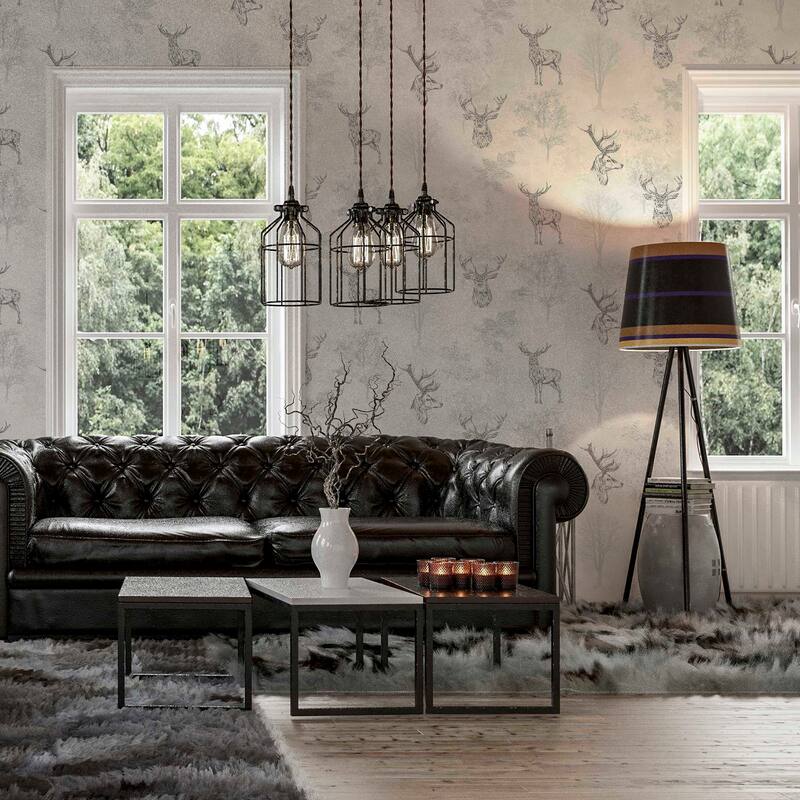 Arthouse Gilbert Black Etched Stag Wallpaper