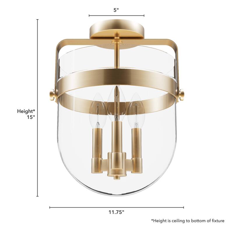 Hunter Karloff Clear Glass 3 Light Flush Mount Ceiling Light - Rustic, Industrial, Transitional