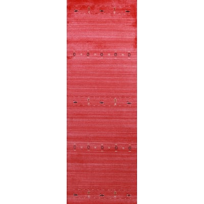 Striped Gabbeh Indian Runner Rug Handmade Wool Carpet - 2'6" x 10'0"
