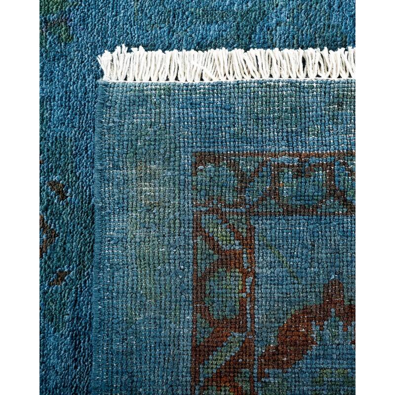Overton Hand Knotted Wool Vintage Inspired Modern Contemporary Overdyed Blue Area Rug - 9' 1" x 11' 6"