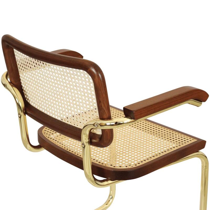 Breuer Chair Company Marcel Breuer Cesca Cane Cantilever Armchair Arm Chair w/ Brass Steel Frame (Various Wood & Cane Colors)